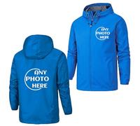 WUWWUT Giacca impermeabile personalizzata da uomo giacca a vento leggera con cappuccio impermeabile antivento outdoor escursionismo ciclismo cappotto, Blu, XL