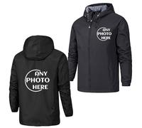 WUWWUT Giacca impermeabile personalizzata da uomo giacca a vento leggera con cappuccio impermeabile antivento outdoor escursionismo ciclismo cappotto, Nero , XL