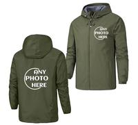WUWWUT Giacca impermeabile personalizzata da uomo giacca a vento leggera con cappuccio impermeabile antivento outdoor escursionismo ciclismo cappotto, Verde militare, M