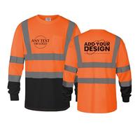 WUWWUT Maglietta da lavoro ad alta visibilità, riflettente, a maniche lunghe, ad alta visibilità, per edilizia e attività all'aperto, Arancione/blu navy., S