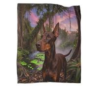 WUXHRL Coperta in Pile Con Doberman Pinscher, Plaid Coperta Per Letto, Divano, Ufficio Con Rainforest, Super Morbida E Calda Idea Regali Per Adolescenti, Adulti 80x90inch(200x230cm)