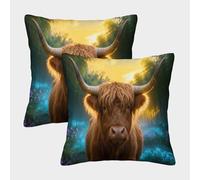 WUXHRL Federe Per Cuscini Highland Cow Set Di 2, Copricuscini Con Bamboo Forest Poliestere A Tocco Morbido Elegante Decorativa Per Camera Da Letto O Soggiorno 40x40cm