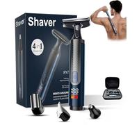 WUXO Rasoio posteriore da uomo, display a LED, custodia da viaggio, rasoio 4 in 1 da uomo ricaricabile con manico lungo, blocco di sicurezza, IPX7, trimmer posteriore multifunzione per uomo, nero