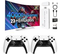 WUYJTIF Console per videogiochi retrò, oltre 40.000 giochi e 23 emulatori, con doppio controller wireless 2.4G, Plug and Play 4K HD HDMI TV Game Stick bianco (128 GB)