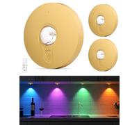 WUYOR Luci ricaricabili con telecomando, 1500 mAh, funzionamento a batteria, 13 colori dimmer e timer, lampade da incasso, lampade a pressione, luci per armadio, oro 3 pezzi