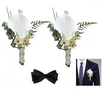 Wuyue Hua 2 fiori artificiali da uomo con giglio bianco, fiore all'occhiello con spilla e clip, fiore artificiale per matrimonio, damigella d'onore, corpetto bianco per matrimoni, feste, regalo, 1