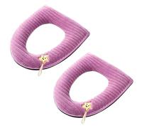 Wuyue Hua - 2 Pezzi di Coprisedile per WC, Morbido e Spesso, con Maniglia, Copertura per il Coperchio del WC, Cuscino Morbido e Spesso, Lavabile, Adatto a Tutti i Sedili WC Ovali (Viola)