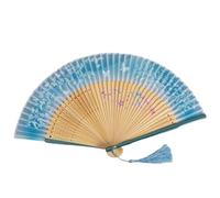 WUYXTO 2 Pezzi Eleganti ventagli Portatili Pieghevoli retrò con Motivo Floreale a Farfalla, ventaglio da Ballo Nappe, Portatile Estivo per Matrimoni(Sky Blue)