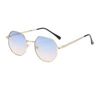 WUZIA Occhiali da sole esagonali in metallo, montatura in metallo, da donna, da uomo, per primavera, estate, inverno, accessori, Oro-blu Giallo