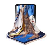 WUZININGLE Sciarpa quadrata da donna, in seta al 100%, 89 cm, per dormire, bandana grande alla moda con confezione regalo, Cavalli valorosi (blu), 35x 35 inches