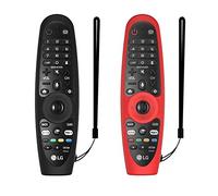 WUZUN 2PCS Custodia Protettiva per LG AN-MR600/ MR650/ MR18BA/ MR19BA/ MR20GA Telecomando Magico, Custodia in Silicone Antiurto Antiscivolo Che si Illumina al Buio con Cordino (Nero + Rosso)