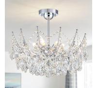 WUZUPS Candelabro Cristallo a Sospensione 6 Luci, Luminare Moderno per Camera da Letto, Hall, Bar, Cucina e Bagno, H 48,7 x W 50, Base E14, Bianco Antico