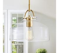 WUZUPS Chandelier Rustic Farmhouse Industrial Round Ceiling Pendant LED Light Fixture with Clear Glass Shades for Dining Room Kitchen Island Foyer Entryway, H24 W27, E27 Base, Gold