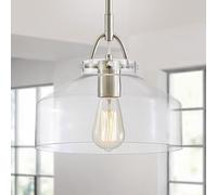 WUZUPS Chandelier Rustique Farmhouse Industriel Plafond Pendentif LED avec Abat-jours en verre clair pour Salle à Manger Cuisine Ile Foyer Entrée, H24 W27, Base E27, Brushed Nickel