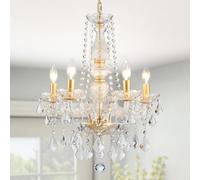 WUZUPS cristallo 5-luce candela lampadario pendente Flushmount lampada a soffitto moderno illuminazione per camera da letto corridoio bar cucina bagno, H 63.5 cm x L 50.8 cm, oro, base E14