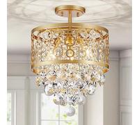 WUZUPS lampadario a tamburo di cristallo lampadario a soffitto moderno per l'ingresso corridoio cucina bagno camera da letto, H 41.5 cm x L 33 cm, base E27, oro