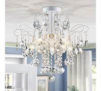 WUZUPS lampadario in cristallo 5 luci plafoniera moderna per camera da letto corridoio bar cucina bagno, h 45 x w 50, base e14, bianco