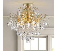 WUZUPS lampadario in cristallo plafoniera da incasso moderno apparecchio di illuminazione per camera da letto corridoio bar cucina bagno, h 45 x p 50, base e14, oro