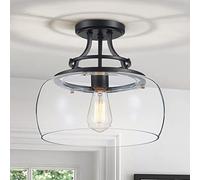 WUZUPS lampadario rustico casale industriale rotondo semi-incasso soffitto led lampadario con paralumi in vetro trasparente per bagno cucina foyer ingresso, h 30 x w 34, base e27, nero