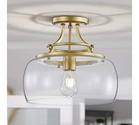 WUZUPS lampadario rustico casale industriale rotondo semi-incasso soffitto led lampadario con paralumi in vetro trasparente per bagno cucina foyer ingresso, h 30 x w 34, base e27, oro