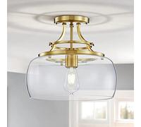 WUZUPS lampadario rustico casale industriale rotondo semi-incasso soffitto led lampadario con paralumi in vetro trasparente per bagno cucina foyer ingresso, h 30 x w 34, base e27, oro spazzolato