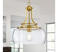 WUZUPS lampadario rustico casale industriale rotondo soffitto pendente led lampadario con paralumi in vetro trasparente per sala da pranzo cucina isola foyer ingresso, base e27, oro spazzolato