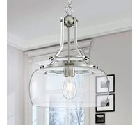 WUZUPS lampadario rustico casale industriale rotondo soffitto pendente led lampadario con paralumi in vetro trasparente per sala da pranzo cucina isola foyer ingresso, base e27, nichel spazzolato