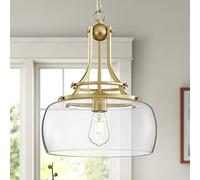 WUZUPS lampadario rustico casale industriale rotondo soffitto pendente led lampadario con paralumi in vetro trasparente per sala da pranzo cucina isola foyer ingresso, h 43 x w 34, base e27, oro