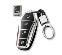 WUZUTU Custodia per chiave auto intelligente compatibile con BYD Seal U DM-i Sealion 7 Sealion 8 Song Plus EV Atto 2, custodia protettiva per chiavi in TPU, colore argento