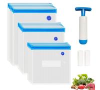 WVacFre 15 Sacchetti sottovuoto riutilizzabili Sous Vide Senza BPA in Varie Dimensioni con pompa, Adatti a Qualsiasi Macchina Sous Vide
