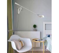 WVIVW Retro Lampada a parete/muro Industriale Ferro applique da interni Regolabile Lungo Braccio oscillante luci da muro riflettore Retro Attico imbuto paralume candeliere E27,White115x60cm