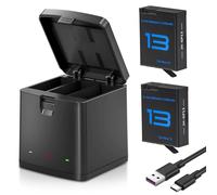 Wvoillty Hero 13 Batterie 2100 mAh 2 Pezzi, LED 3 Canali USB Caricabatterie per GoPro Hero 13 Black Enduro