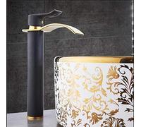 WVRWFDLW Rubinetti for lavabo da Bagno Rubinetti for lavabo a Cascata Rubinetti for lavabo a Foro Singolo Acqua Fredda e Calda Rubinetti a Cascata in Ottone for lavabo da Bagno - Bianco(Gold Tall 2)