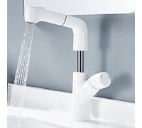 WVRWFDLW Rubinetto for lavabo con doccetta Estraibile Girevole Acqua Calda e Fredda monoforo Multifunzione Rubinetto for Bagno in Ottone Retrattile-Bianco(Noir)