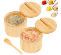 Wvu & Wvo 2 contenitori per sale in bambù, 6 oz con coperchio magnetico girevole e cucchiaio, in legno per la conservazione di sale, pepe, erbe, spezie