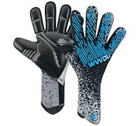 WVVOU Guanti da portiere per bambini e ragazzi, guanti da portiere da calcio, ad alte prestazioni, traspiranti, 4+3 mm, super grip per i risparmi più duri (nero-blu, 10)