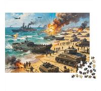 WW2 Battle Scene Jigsaw Puzzles 1000Pc Materiale Riciclabile Normandy-Landing Anziano Puzzles Impossible Hard Difficult Challenging Educational Game for Men 70x50cm/1000pcs