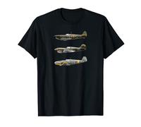 WW2 Fighter Planes RAF Spitfire P-40 Warhawk Me109 Tshirt Maglietta