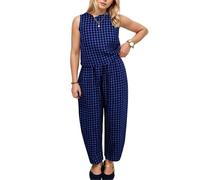 WWBPOIUY Set di Abbigliamento Lounge Femminile, Summer Women's Co-ORD Sets - Plaid Lounge Wear 2 Piece Outfit with Sleeveless Vest And Baggy Trousers(03#Dark Blue,XXL)