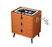 WWERTYY Comodino Intelligente con Altoparlante, Blocco delle Impronte digitali, Ricarica Wireless, Porta USB, Luce LED a Tre Colori, tavolino Multifunzione per Camera da Letto (Arancione,