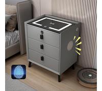 WWERTYY Comodino Intelligente con Altoparlante Bluetooth, Stazione di Ricarica Wireless, luci a LED, Mobile Audio Multifunzionale, Comodino con 2 Porte USB (Grigio, 3 cassetti)