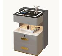 WWERTYY Comodino Intelligente con Ricarica Wireless e luci a LED, Moderno Comodino con Piano in Vetro temperato per Camera da Letto con Spazio di archiviazione Aperto