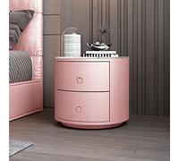 WWERTYY Comodino Moderno a LED Rotondo con Finitura in Pelle, mobiletto in Vetro temperato e cassetti, Elegante Elemento Essenziale per la Camera da Letto