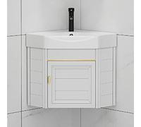 WWERTYY Mobiletto Moderno da Bagno angolare Piccolo Montato a Parete con lavandino e Vasca da bucato in Ceramica, Ideale per Cucina, Patio o Lavanderia, con Scarico per Rubinetto Caldo e f