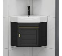 WWERTYY Mobiletto per lavabo angolare da Parete Piccolo con Spazio di archiviazione per lavandino, Vasca per Lavanderia in Ceramica, Rubinetto per Acqua Calda e Fredda, Ideale per Cucina d