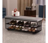 WWERTYY Panca per Scarpe, Panca ottomana, Panca per fine Letto, scarpiera a 3 Ripiani per Ingresso, Organizer portaoggetti con Seduta Imbottita in Schiuma, Similpelle, Struttura in Metallo