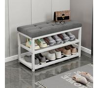 WWERTYY Panca portascarpe a 3 Ripiani con Cuscino, Panca d'ingresso con Struttura in Metallo, carico 300 libbre, Organizer portascarpe per Soggiorno, corridoio, anticamera, Porta (Grigio,