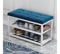 WWERTYY Panca portascarpe a 3 Ripiani con Cuscino, Panca d'ingresso con Struttura in Metallo, carico 300 libbre, Organizer portascarpe per Soggiorno, corridoio, anticamera, Porta (Blu, 70
