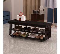 WWERTYY Panca portascarpe, Panca poggiapiedi, Panca per fine Letto, scarpiera a 3 Ripiani per Ingresso, Organizer portaoggetti con Seduta Imbottita in Schiuma, Similpelle, Struttura in Met