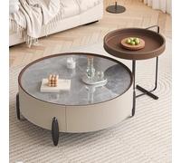 WWERTYY Set di 2 tavolini da caffè Rotondi, tavolino da caffè in Marmo con cassetti, tavolino Centrale Rotondo per Soggiorno, tavolino Centrale per Soggiorno, tavolino Laterale, per soggio